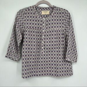 MOMO Striped Geometric Print Multi Scoopneck Three Quarter Sleeves Blouse